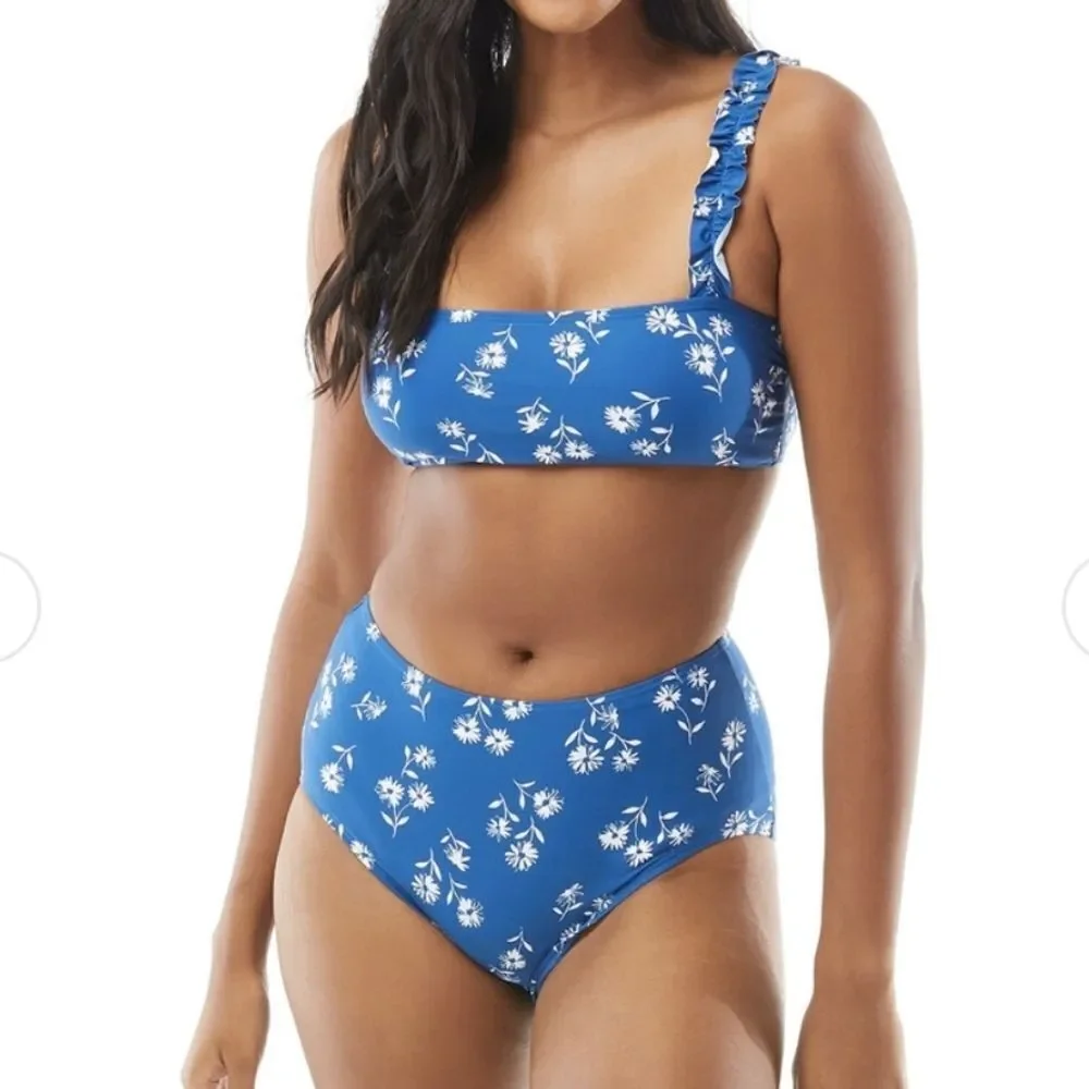 Kate Spade New York Mini Ruffle Square-Neck Floral-Print Bikini Set Size…